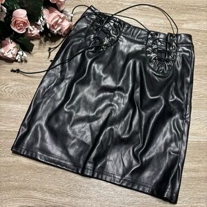 Black Faux Leather Lace-Up Skirt